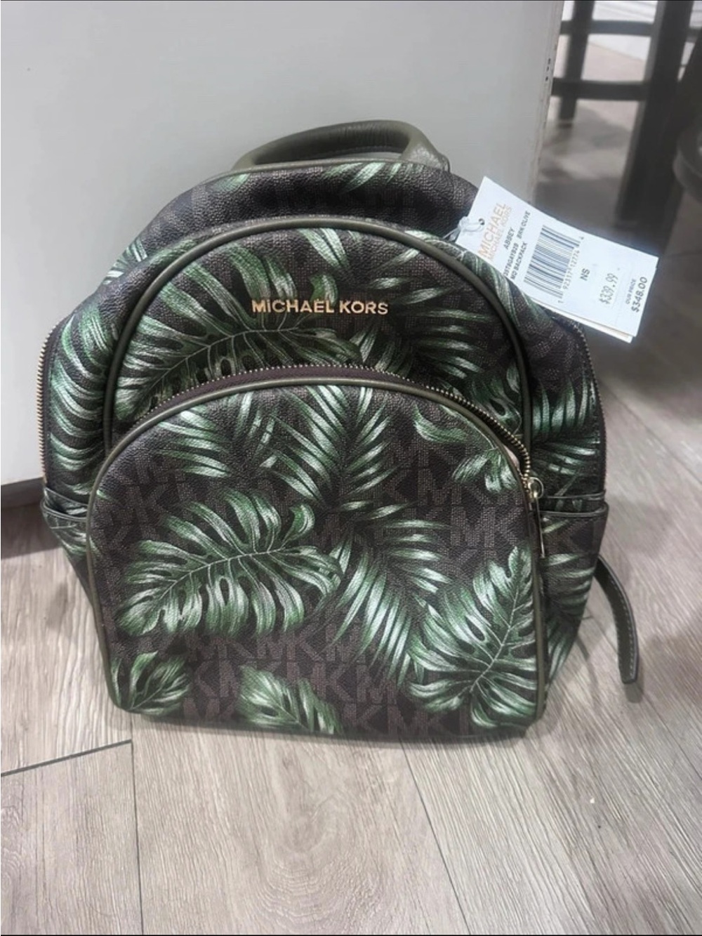 Michael Kors NWT Green Palm-Print Mini Backpack
